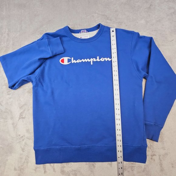 Champion Sweatshirt Men's Large Blue Chest Spellout Logo‎ Pullover Sweater - Picture 4 of 8